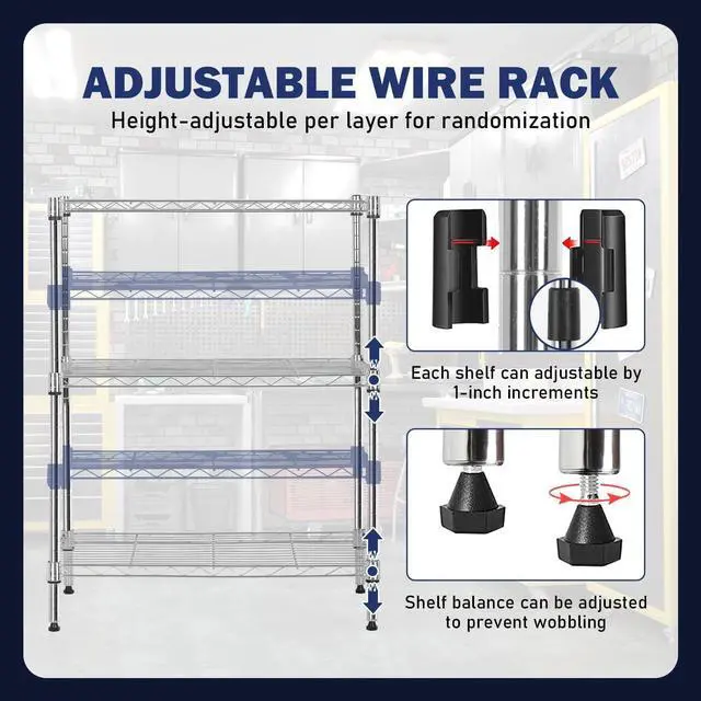 Alt view image 6 of 7 - PayLessHere | 3-Tier Wire Shelf | 23"x13"x30" | Chrome | Adjustable Racks | Heavy-Duty Storage Shelves, Holds Upto 450 lbs | Rust-Resistant, No-Tool Assembly | for Home, Garage Shelving