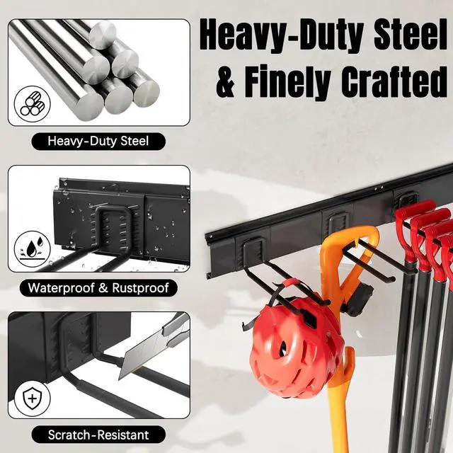 Alt view image 3 of 5 - Garage Garden Tool Organizer Wall Mount, Heavy Duty Garage Tool Storage Rack 64 Inches, Max Load 440lb - Shovel, Rake, Folding Chair, Weed Eater Storage