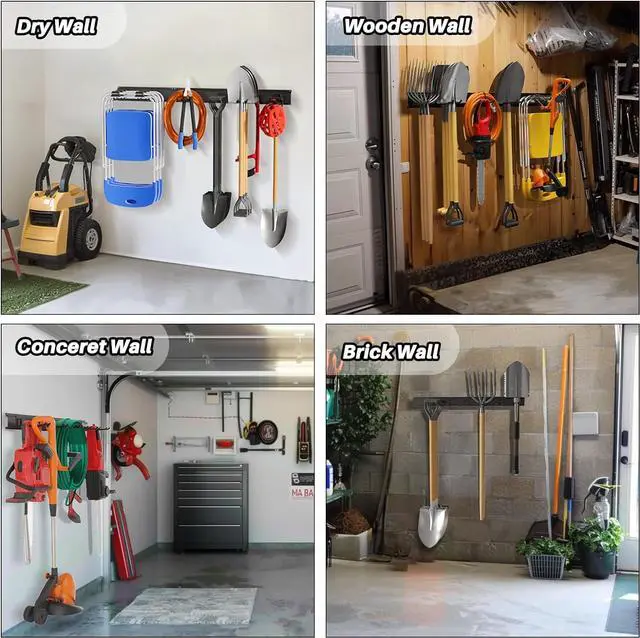 Alt view image 4 of 5 - Garage Garden Tool Organizer Wall Mount, Heavy Duty Garage Tool Storage Rack 64 Inches, Max Load 440lb - Shovel, Rake, Folding Chair, Weed Eater Storage