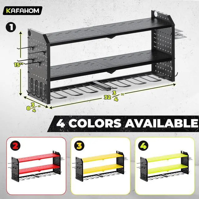 Alt view image 6 of 6 - KAFAHOM Power Tool OrganizerLarge 8 Drill Holder Wall Mount Heavy Duty Metal Tool Shelf with 12 HooksStorage Rack for Garage OrganizationUtility Cordless Drill Holder and Battery Shelves
