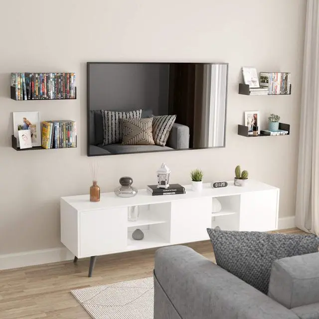 Alt view image 4 of 6 - Wallniture Bali Floating Wall Mount Metal U Shape Shelf Book CD DVD Storage Display Bookcase Black Set of 2
