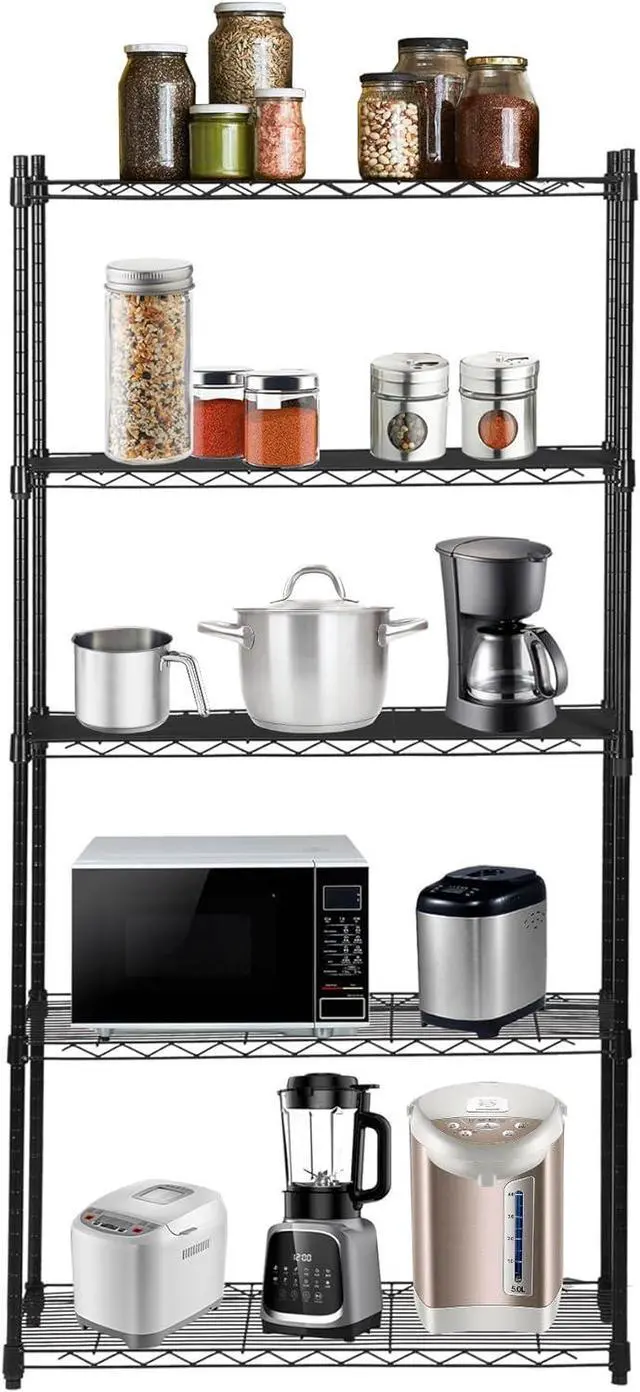 Alt view image 2 of 7 - SUPER DEAL Black 5-Shelf Heavy Duty Storage Wire Shelving Unit for Restaurant Garage Pantry Kitchen Garage Rack (30L x 14W x 60H)