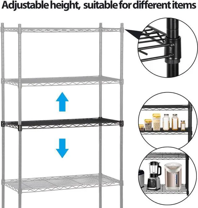 Alt view image 5 of 7 - SUPER DEAL Black 5-Shelf Heavy Duty Storage Wire Shelving Unit for Restaurant Garage Pantry Kitchen Garage Rack (30L x 14W x 60H)