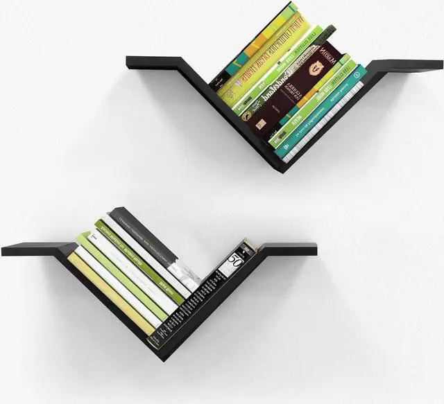 Main image of Black Book Shelves for Wall, Modern Hanging Bookshelf Set of 2