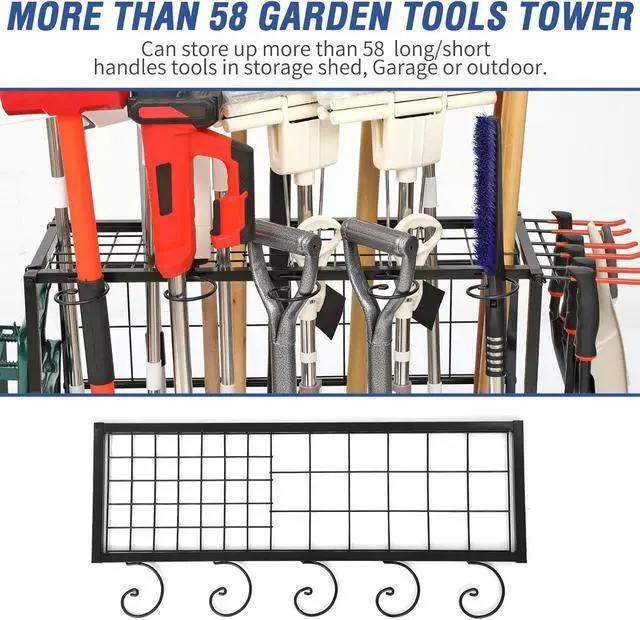 Alt view image 2 of 7 - Garden Tool Organizer for Garage, Garden Tool Rack, Up to 58 Long Handled Tools, Yard Tool Holder for Garage, Shed, Outdoor, Tool Stand, Black (Garden Tool Rack)