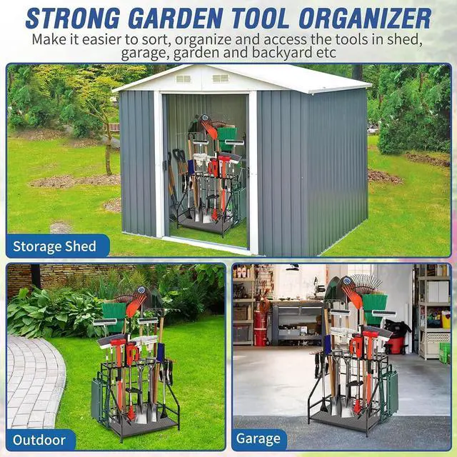 Alt view image 3 of 7 - Garden Tool Organizer for Garage, Garden Tool Rack, Up to 58 Long Handled Tools, Yard Tool Holder for Garage, Shed, Outdoor, Tool Stand, Black (Garden Tool Rack)