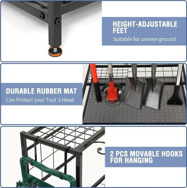 Alt view image 5 of 7 - Garden Tool Organizer for Garage, Garden Tool Rack, Up to 58 Long Handled Tools, Yard Tool Holder for Garage, Shed, Outdoor, Tool Stand, Black (Garden Tool Rack)