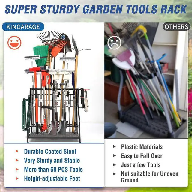 Alt view image 6 of 7 - Garden Tool Organizer for Garage, Garden Tool Rack, Up to 58 Long Handled Tools, Yard Tool Holder for Garage, Shed, Outdoor, Tool Stand, Black (Garden Tool Rack)