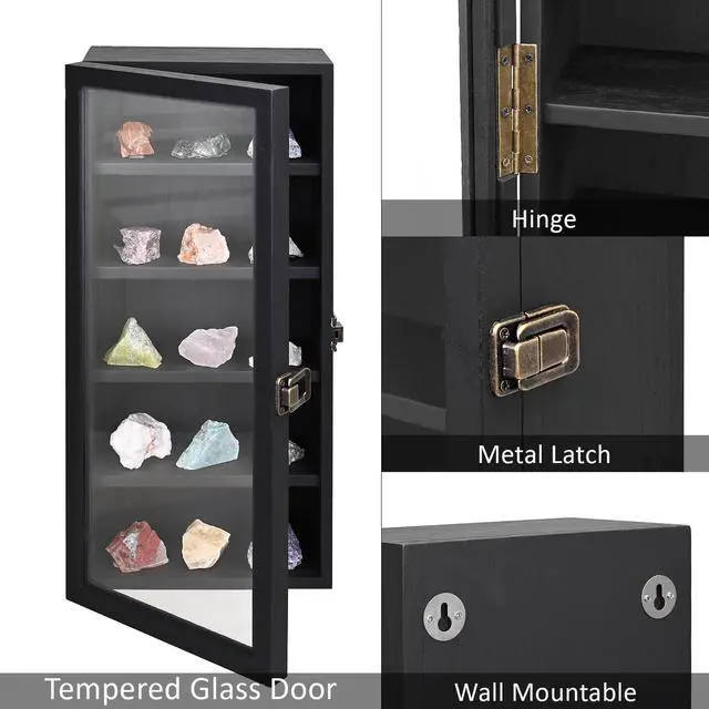 Alt view image 3 of 7 - Ikee Design Wood 5 Shelf Wall-Mounted Case Display,Tempered Glass Door