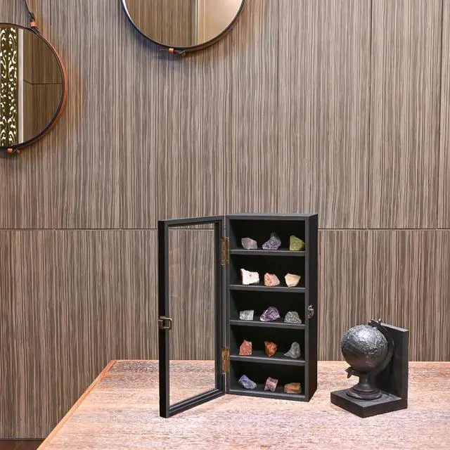 Alt view image 5 of 7 - Ikee Design Wood 5 Shelf Wall-Mounted Case Display,Tempered Glass Door