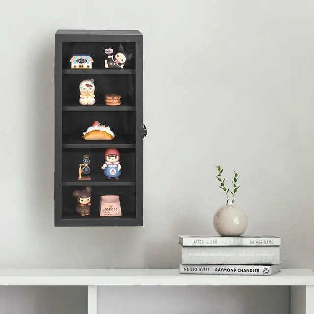 Alt view image 7 of 7 - Ikee Design Wood 5 Shelf Wall-Mounted Case Display,Tempered Glass Door