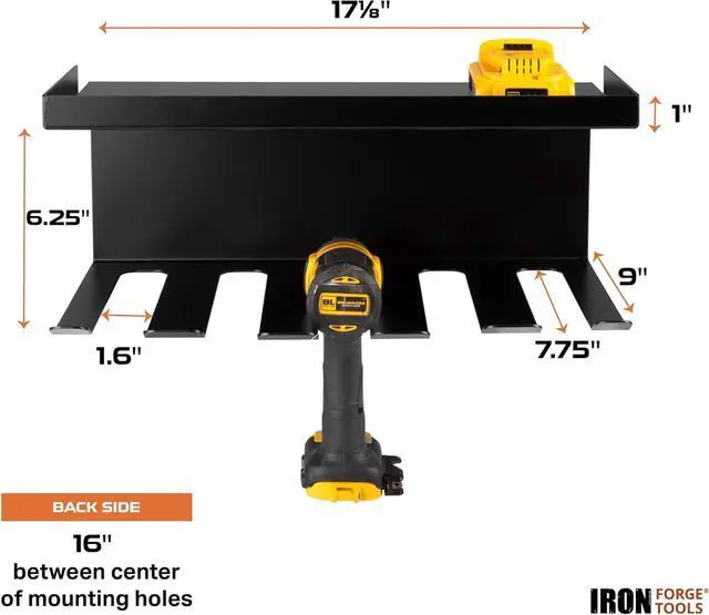 Alt view image 2 of 5 - Iron Forge Tools Metal Power Drill Organizer for Garage, 5 Drill Slots