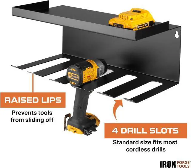 Alt view image 3 of 5 - Iron Forge Tools Metal Power Drill Organizer for Garage, 5 Drill Slots