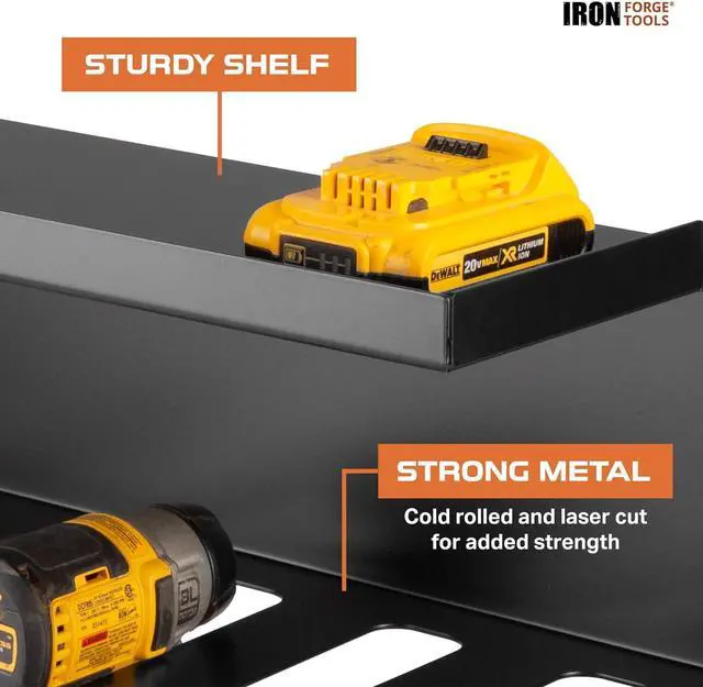 Alt view image 5 of 5 - Iron Forge Tools Metal Power Drill Organizer for Garage, 5 Drill Slots