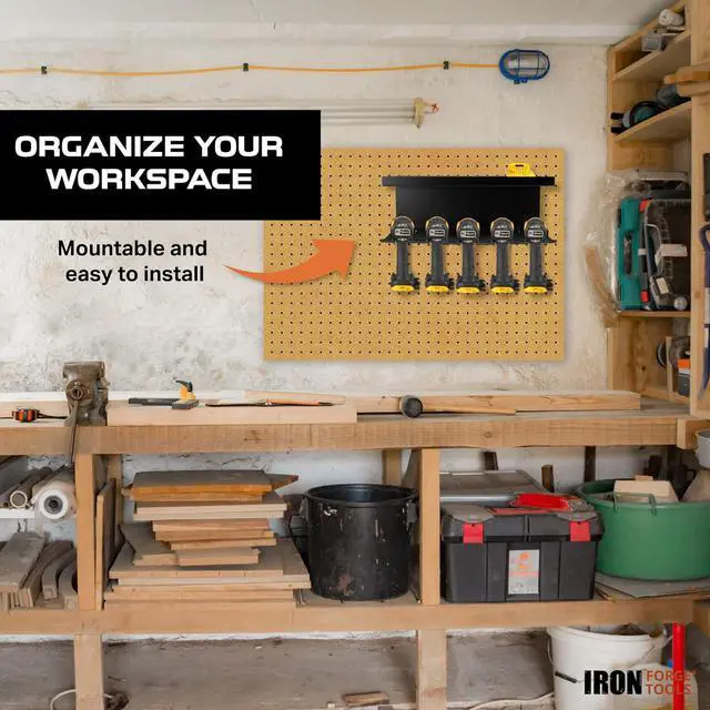 Alt view image 4 of 5 - Iron Forge Tools Metal Power Drill Organizer for Garage, 5 Drill Slots
