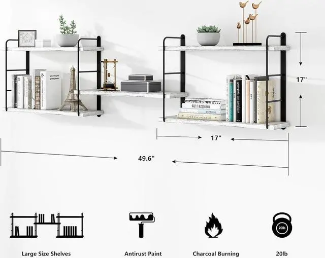 Alt view image 3 of 7 - Shelves on Wall, Floating Bookshelves, Shelves for Room Wall (Washed White)