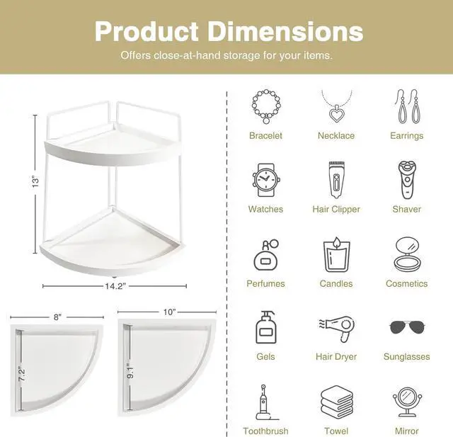 Alt view image 2 of 7 - Forbena White 2 Tier Corner Bathroom Counter Organizer, Bathroom Countertop Shelf Organizer for Kitchen Sink, 2 Tier Makeup Vanity Tray for Dresser Tops Decor, Corner Shelf for Girls Bedroom (White)