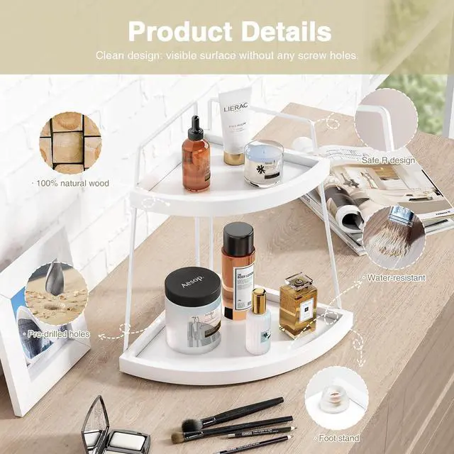 Alt view image 7 of 7 - Forbena White 2 Tier Corner Bathroom Counter Organizer, Bathroom Countertop Shelf Organizer for Kitchen Sink, 2 Tier Makeup Vanity Tray for Dresser Tops Decor, Corner Shelf for Girls Bedroom (White)
