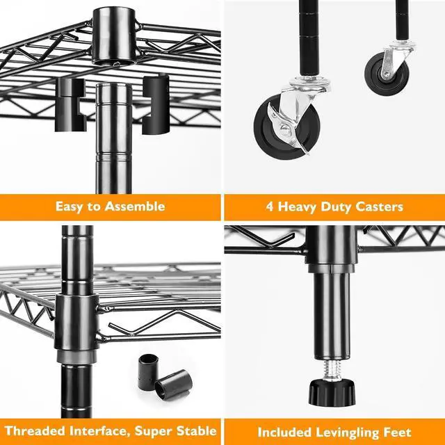 Alt view image 5 of 7 - BolDuck 6 Tier Storage Shelves with Wheels, 2100lbs Capacity Heavy Duty Shelving Units, 14x36x75inch Adjustable Metal Shelf Wire Shelving Rack for Garage, Kitchen, Office, Black