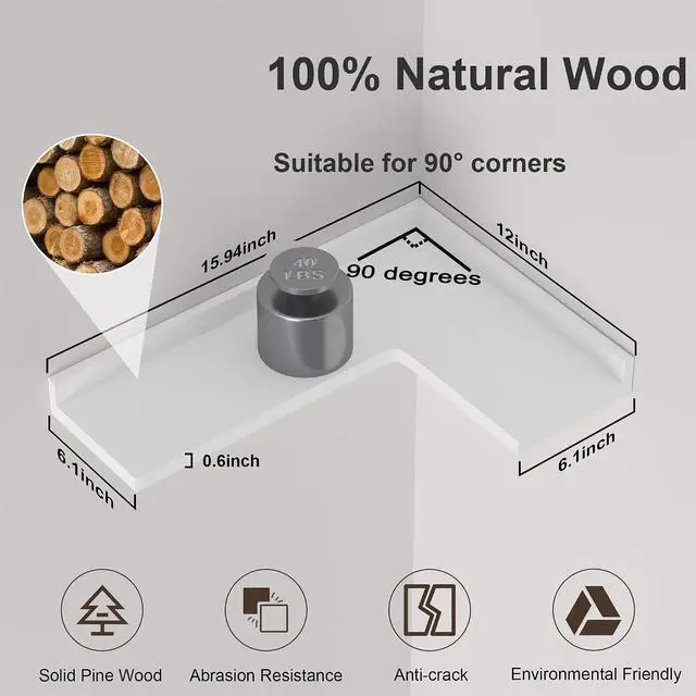 Alt view image 2 of 6 - 4 Tier Corner Floating Shelves Set of 4, Rustic Pine Wood Corner Shelves for Wall Storage and Decor, L-Shaped Corner Wall Mounted Shelf for Bedroom, Living Room, Bathroom, Kitchen White