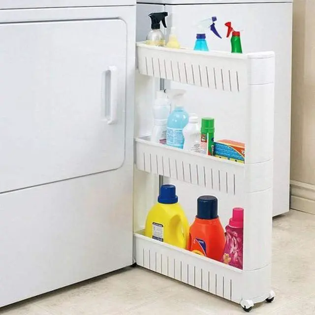 Main image of Modern Home Narrow Sliding Storage Organizer Rack - Laundry/Bathroom/Kitchen Portable Storage Shelves