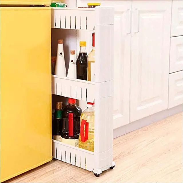 Alt view image 5 of 7 - Modern Home Narrow Sliding Storage Organizer Rack - Laundry/Bathroom/Kitchen Portable Storage Shelves