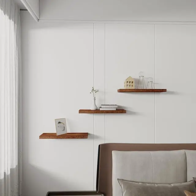 Alt view image 3 of 7 - Floating Shelves Wall Shelf Solid Wood Mounted Storage for Bedroom Living Room Set of 3, Rustic Brown Wall Shelves