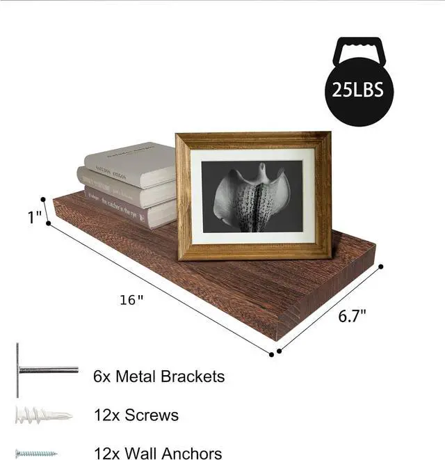 Alt view image 2 of 7 - Floating Shelves Wall Shelf Solid Wood Mounted Storage for Bedroom Living Room Set of 3, Rustic Brown Wall Shelves