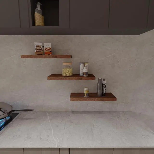 Alt view image 6 of 7 - Floating Shelves Wall Shelf Solid Wood Mounted Storage for Bedroom Living Room Set of 3, Rustic Brown Wall Shelves