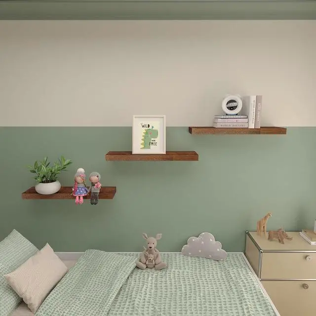 Alt view image 7 of 7 - Floating Shelves Wall Shelf Solid Wood Mounted Storage for Bedroom Living Room Set of 3, Rustic Brown Wall Shelves