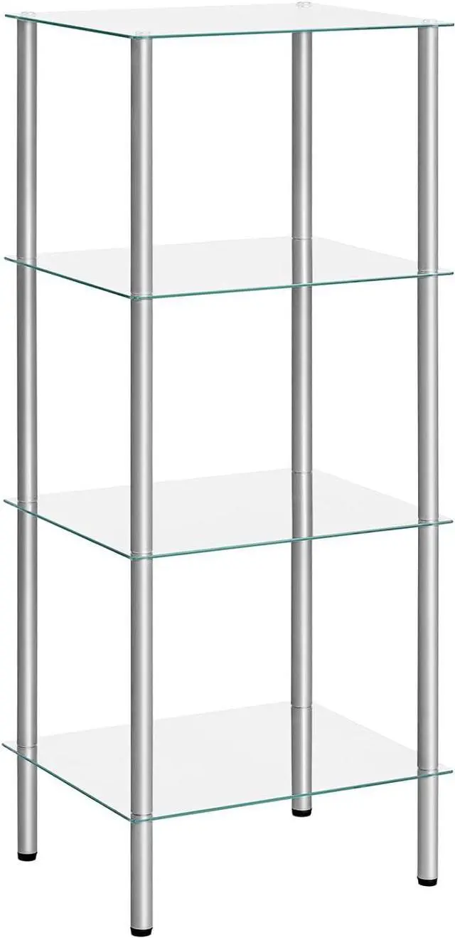 Main image of HOOBRO Glass Shelf, 4 Tier Bathroom Standing Shelf Unit, Tempered Glass Shelving Stand for Small Space, Perfume Stand Organizer, Space-Saving, for Bathroom, Bedroom, Steel Frame, Silver SV04CJ01