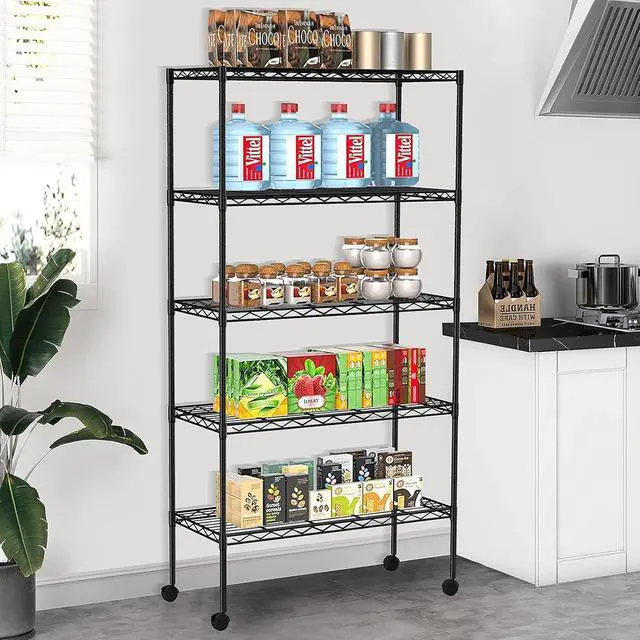 Alt view image 2 of 7 - 5 Tier Wire Shelving Unit with Wheels, 30 x 14 x 61 Metal Rack