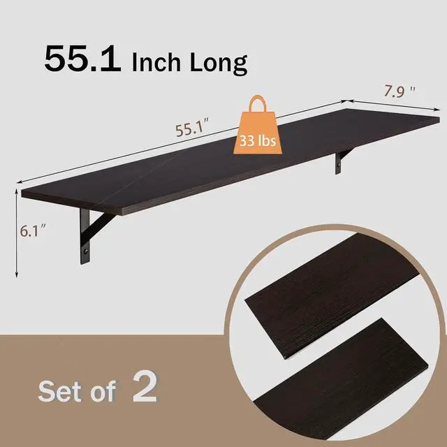 Alt view image 3 of 7 - DINZI LVJ Long Wall Shelves, 55.1Inch Wooden Floating Shelves with Brackets