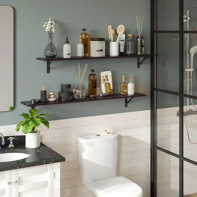 Alt view image 2 of 7 - DINZI LVJ Long Wall Shelves, 55.1Inch Wooden Floating Shelves with Brackets