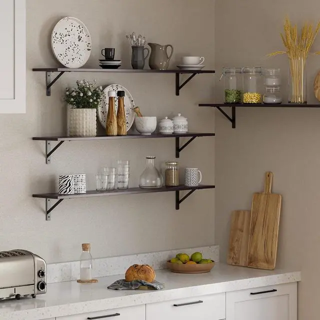 Alt view image 5 of 7 - DINZI LVJ Long Wall Shelves, 55.1Inch Wooden Floating Shelves with Brackets