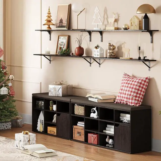 Alt view image 7 of 7 - DINZI LVJ Long Wall Shelves, 55.1Inch Wooden Floating Shelves with Brackets