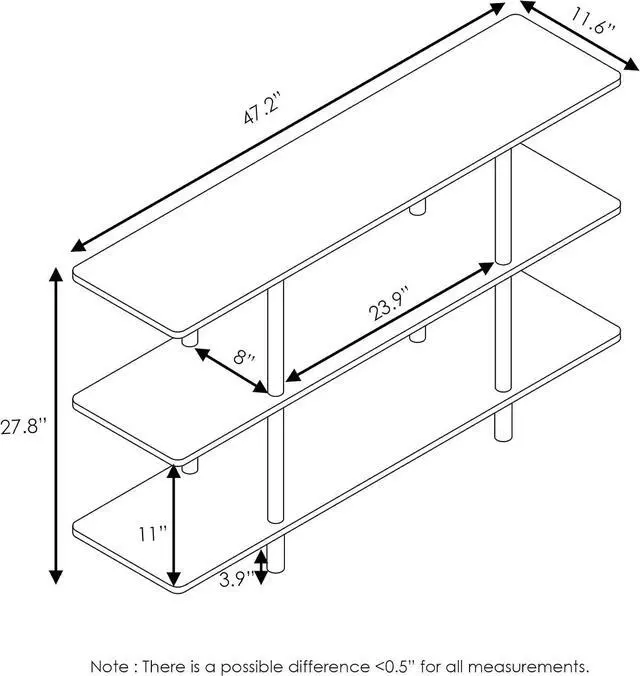 Alt view image 3 of 7 - Furinno Turn-N-Tube 3-Tier Wide Display Shelf, French Oak Grey/Black