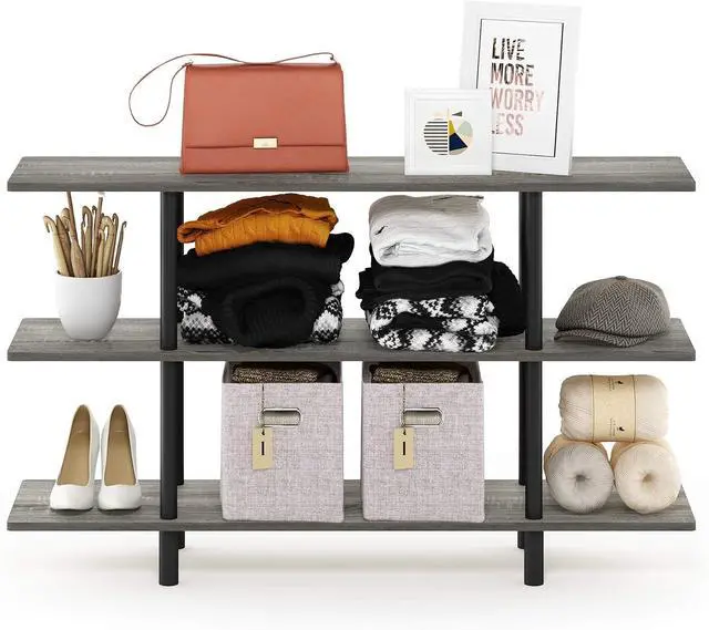 Alt view image 5 of 7 - Furinno Turn-N-Tube 3-Tier Wide Display Shelf, French Oak Grey/Black