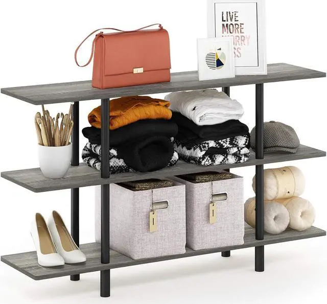 Main image of Furinno Turn-N-Tube 3-Tier Wide Display Shelf, French Oak Grey/Black