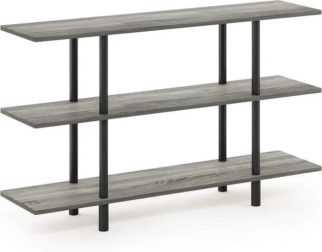 Alt view image 6 of 7 - Furinno Turn-N-Tube 3-Tier Wide Display Shelf, French Oak Grey/Black
