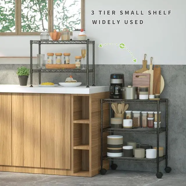 Alt view image 2 of 7 - Wire Shelving Unit with Wheels, 3 Tier Adjustable Rack