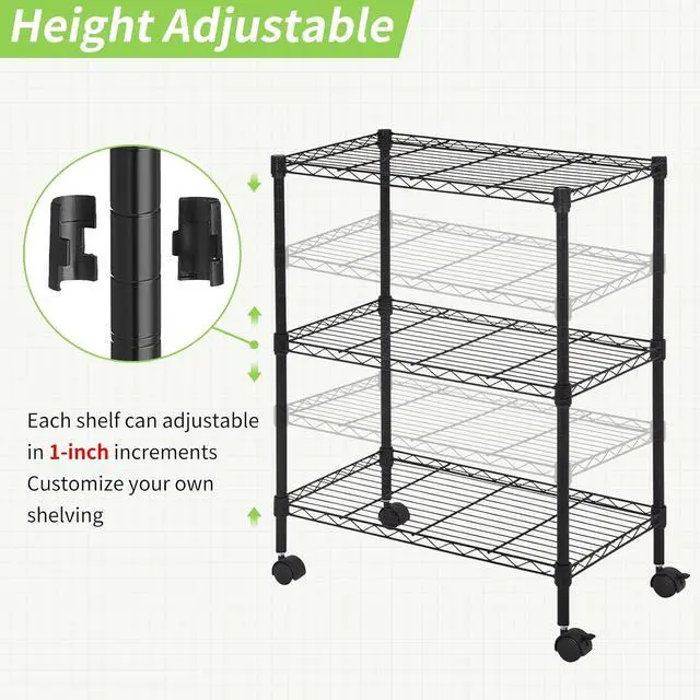 Alt view image 5 of 7 - Wire Shelving Unit with Wheels, 3 Tier Adjustable Rack