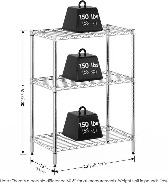 Alt view image 2 of 6 - Furinno Wayar 3-Tier Metal Storage Shelf Rack, 23 x 13 x 30, Stainless Steel