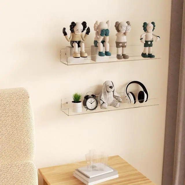 Alt view image 2 of 6 - 18'' Clear Acrylic Bookshelf 2 Pack, Acrylic Floating Book Shelves, Wall Mounting Invisible Ledge Book Shelf