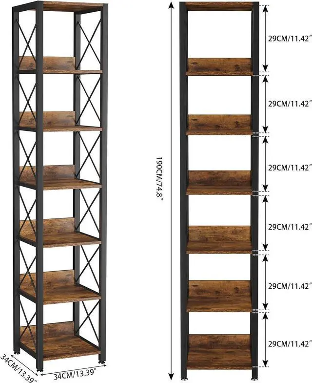 Alt view image 3 of 7 - IBUYKE 6-Tier Tall Narrow Bookshelf,Storage Display Rack,Brown TBC001H