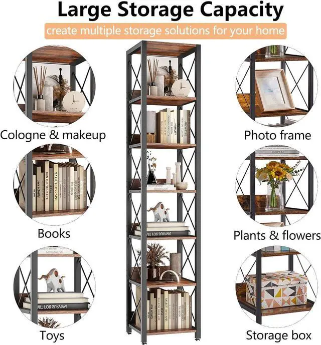 Alt view image 4 of 7 - IBUYKE 6-Tier Tall Narrow Bookshelf,Storage Display Rack,Brown TBC001H