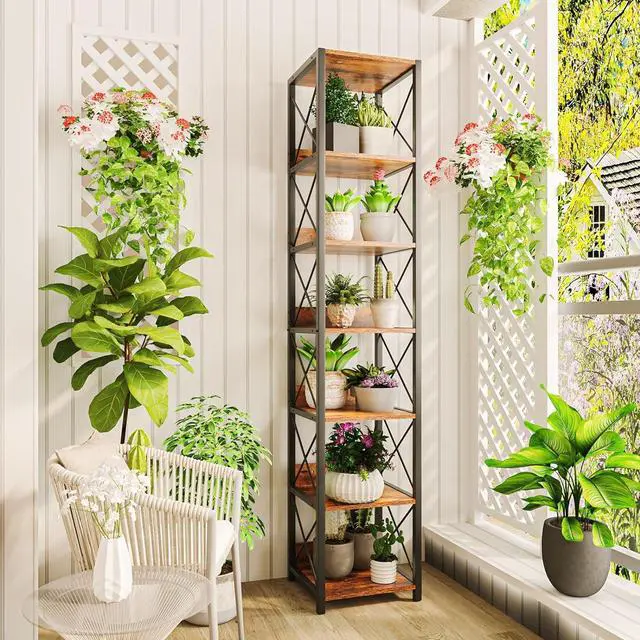 Alt view image 6 of 7 - IBUYKE 6-Tier Tall Narrow Bookshelf,Storage Display Rack,Brown TBC001H