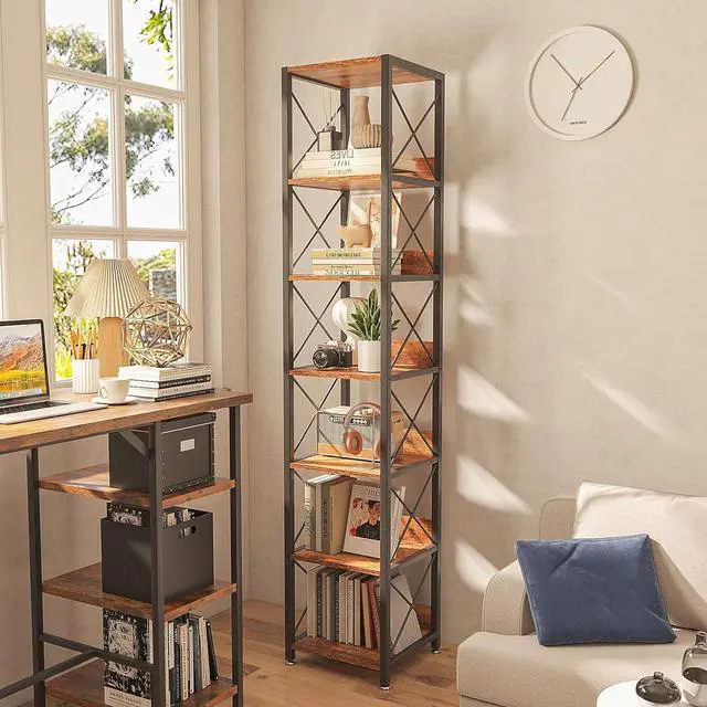 Alt view image 7 of 7 - IBUYKE 6-Tier Tall Narrow Bookshelf,Storage Display Rack,Brown TBC001H