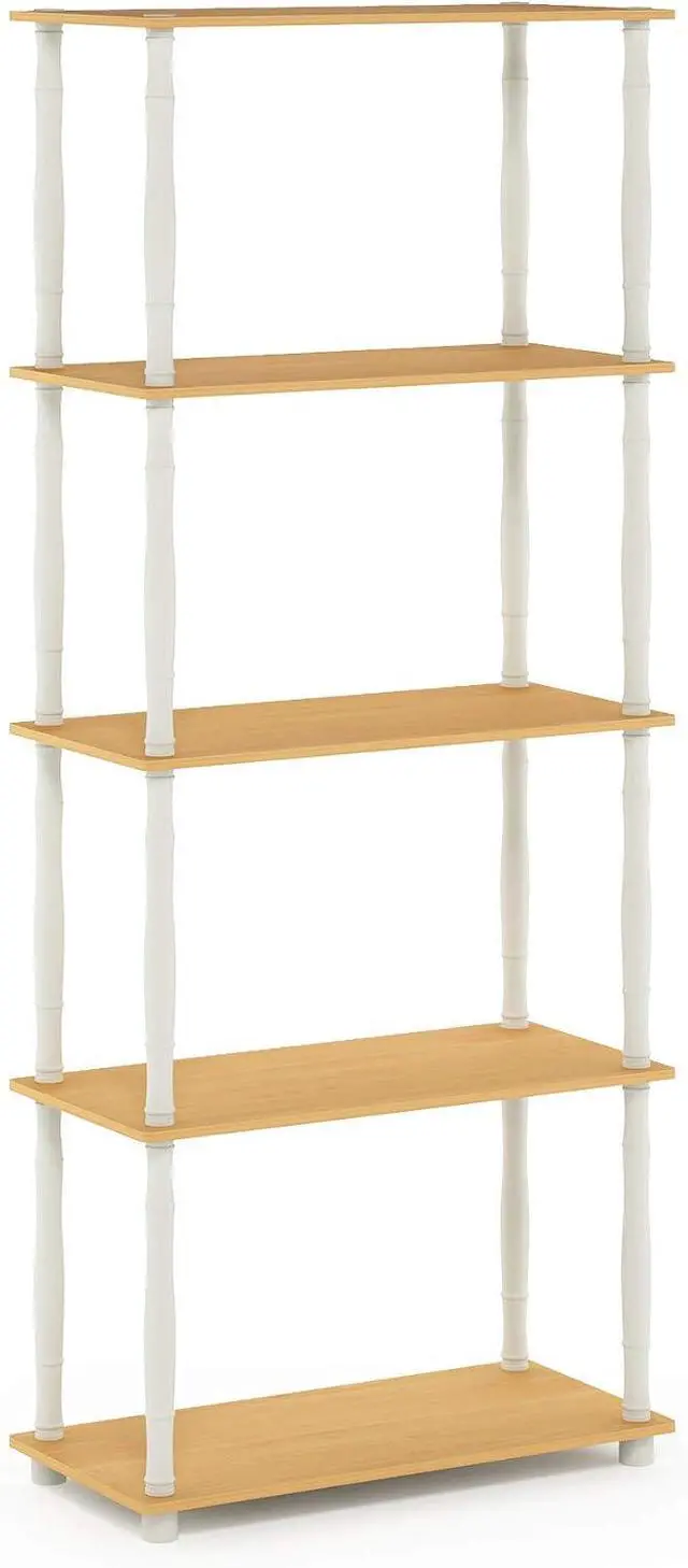 Alt view image 6 of 7 - Furinno TURN-S-TUBE Storage Shelves, 5-Tier Book Shelf, Corner Shelf, Toolless Open Shelves, Classic Tubes, for Organization and Storage, Living Room, Garage, Home Office, Beech