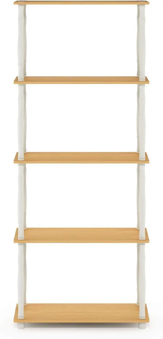 Alt view image 7 of 7 - Furinno TURN-S-TUBE Storage Shelves, 5-Tier Book Shelf, Corner Shelf, Toolless Open Shelves, Classic Tubes, for Organization and Storage, Living Room, Garage, Home Office, Beech